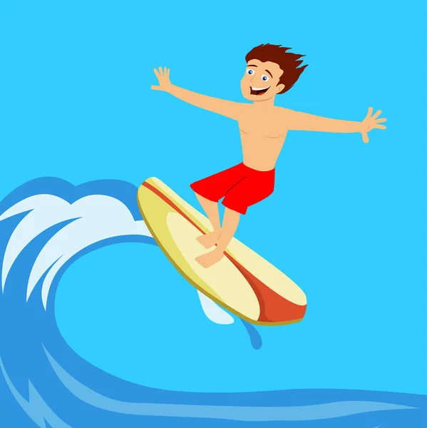 Surfer Illustrationsvektor Glücklicher Junge Beim Surfen — Stockvektor