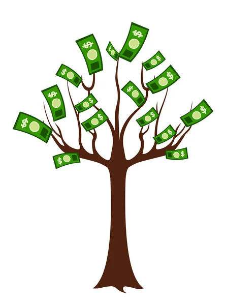 Dinheiro Árvore Vetor Ilustração Isolado Fundo Branco — Vetor de Stock