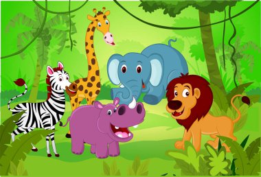 Afrika hayvanları ormanda hayvan çizgi filmi.