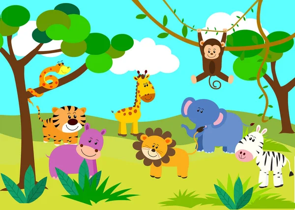 Orman karikatüründeki Afrika hayvanları