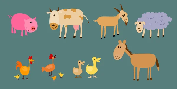 Farm Animal Conjunto Cartoon Ilustração — Vetor de Stock