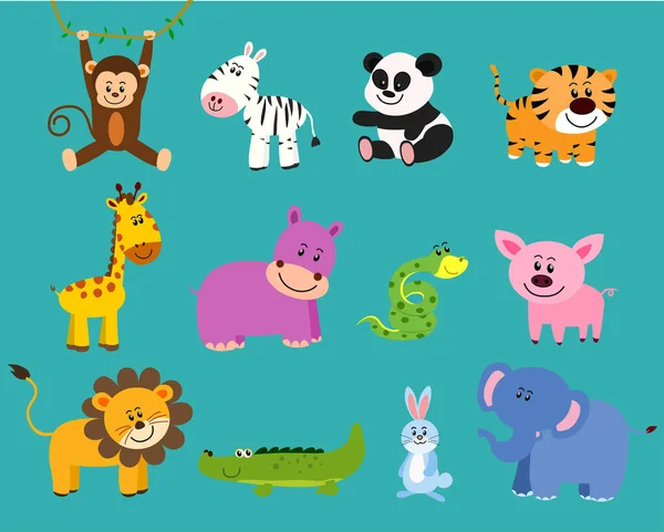 Conjunto Animales Africanos Animales Salvajes Dibujos Animados — Vector de stock