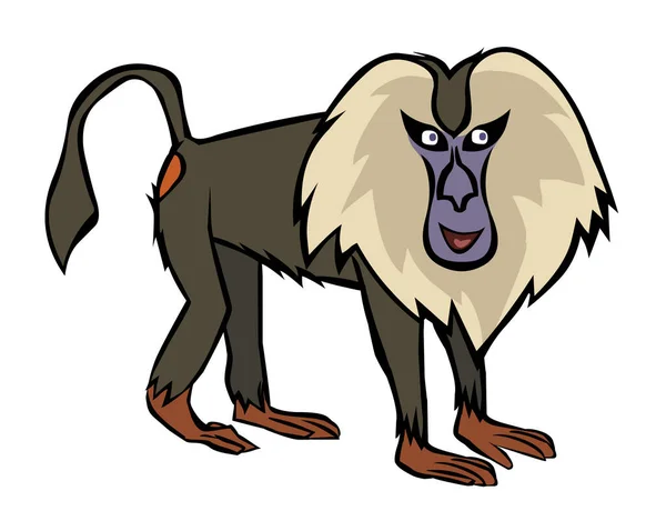 Makaken Zeichentrickfilm Mit Löwenschwanz Auf Weißem Hintergrund — Stockvektor