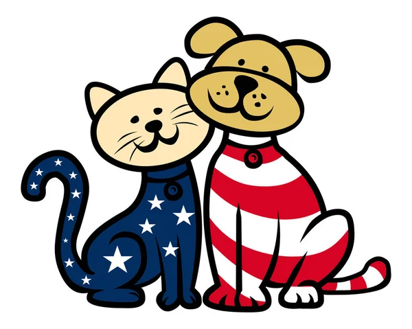 Amerikanische Patriot Hund Und Katze Vektor Illustration Isoliert Auf Weißem — Stockvektor