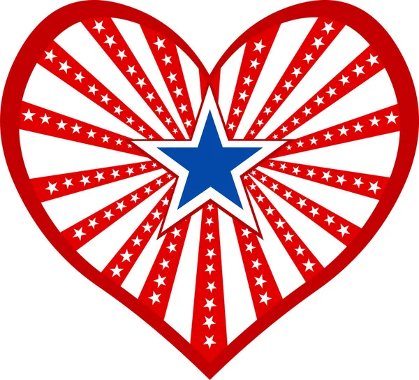 Juli Amerikansk Flagga Hjärta — Stock vektor