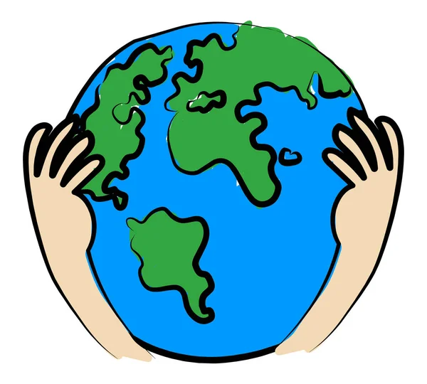 Salvar Terra Mãos Segurando Ilustração Cartoon Terra — Vetor de Stock