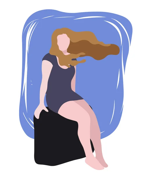 Mujer Sentada Parte Superior Vector Plano Maleta — Vector de stock