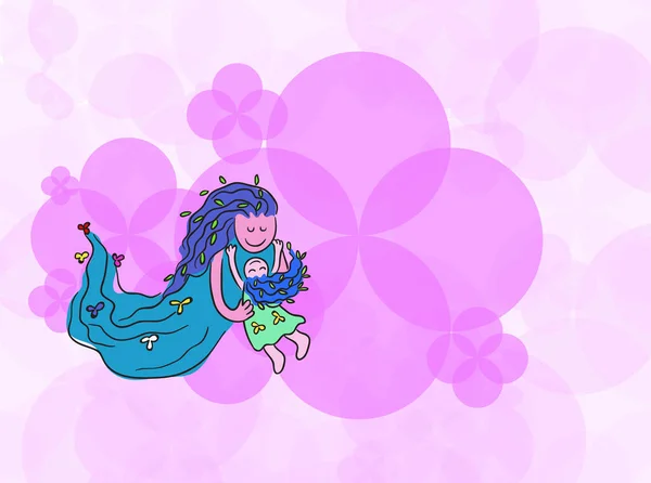 Šťastný Den Matek Ilustrace Létající Matky Dítěte — Stockový vektor
