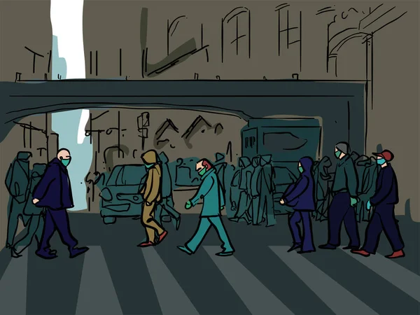 Multidão Rua Estoque Ilustração — Vetor de Stock