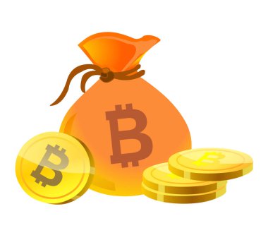 Bitcoin para çantası ve simgeler