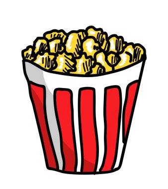 Beyaz arkaplanda izole edilmiş patlamış mısır vektörü, yiyecek çizimi