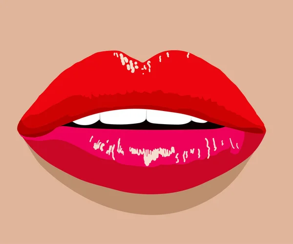 Labios Rojos Sexy Labios Femeninos Brillantes — Vector de stock