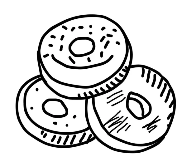 Donuts Hand Getekend Illustratie Vector Witte Achtergrond — Stockvector