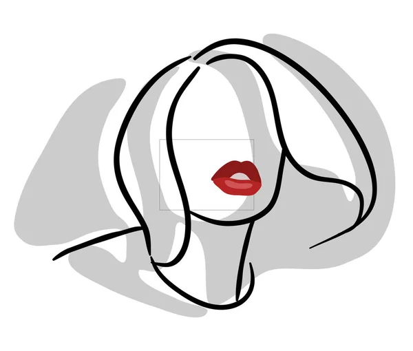 Frau Gesicht Rote Lippe Illustration — Stockvektor
