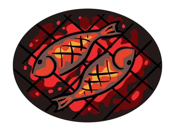 Иллюстрация Рыбы Барбекю Белом Фоне — стоковый вектор