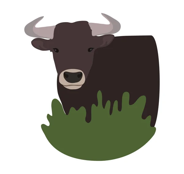 Icône Logo Taureau Herbe — Image vectorielle