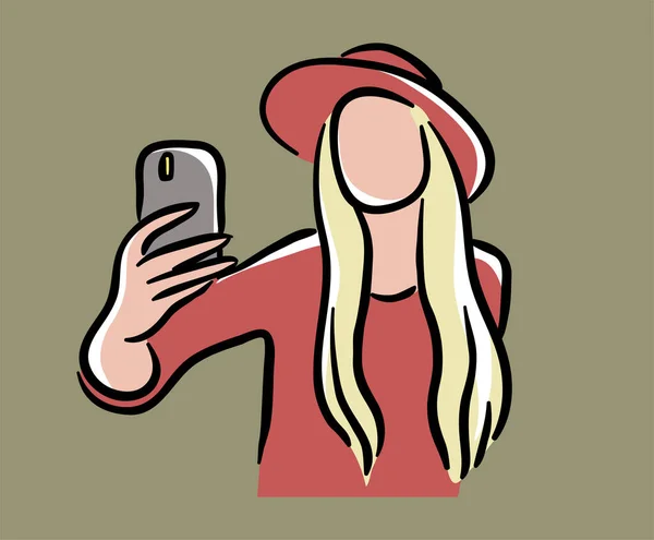 Blondes Mädchen Macht Ein Selfie — Stockvektor