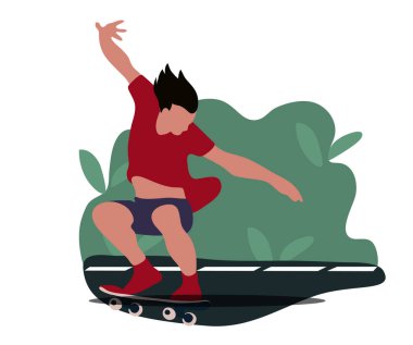 Hız pateni yapan genç adam düz stil çizimi