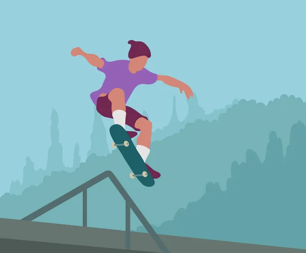 Patinaje Sobre Escalones Estilo Plano Illustartion — Vector de stock