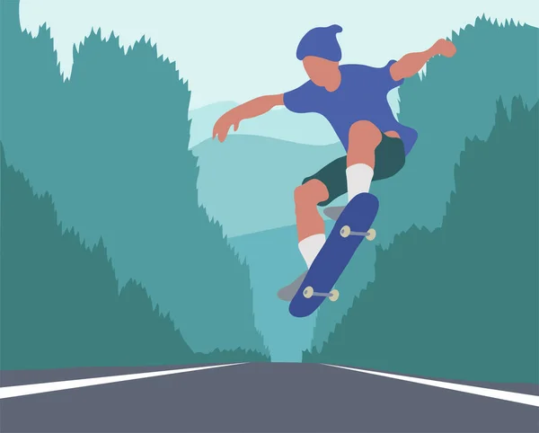 Hombre Patinando Carretera — Vector de stock