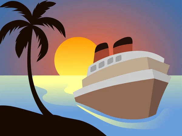 Κρουαζιέρα Πλοίο Μια Παραλία Διανυσματική Απεικόνιση — Διανυσματικό Αρχείο
