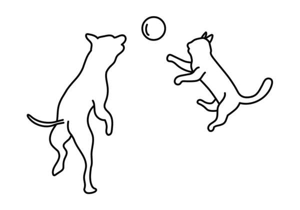 猫と犬の線画 — ストックベクタ