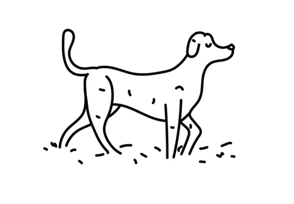 Cão Feliz Linha Caminhada Desenho Doodle —  Vetores de Stock