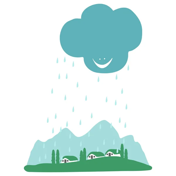 Lluvia Pueblo — Vector de stock