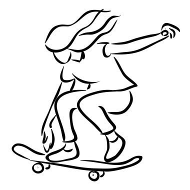 Genç kız paten çizgisi sanat vektörü izole edildi