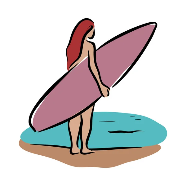 Fille Prête Surfer — Image vectorielle