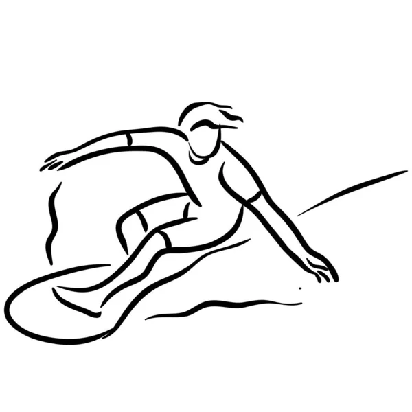 若い男サーフィンラインアートベクトル孤立 — ストックベクタ