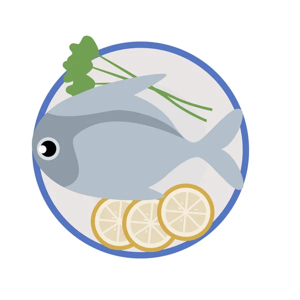 Белая Помфретовая Рыба Пластине — стоковый вектор