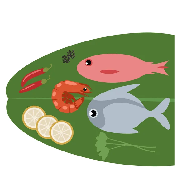 Ψάρια Και Συστατικά Εικονογράφηση Διάνυσμα — Διανυσματικό Αρχείο