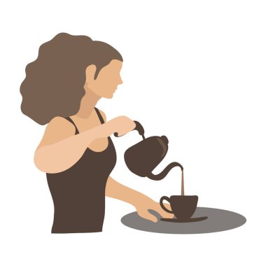 Genç kadın sabah çayı illüstrasyonu yapıyor.