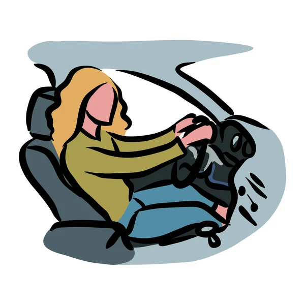 イラストを運転する若い女性 — ストックベクタ