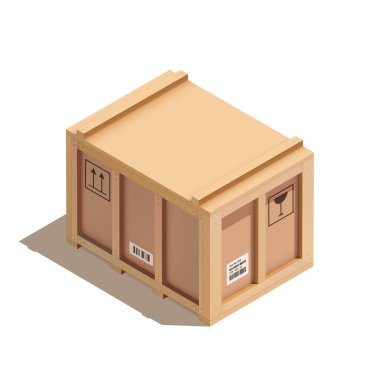 Gölgeler, vektör Eps10 çizim ile izometrik ahşap sandık