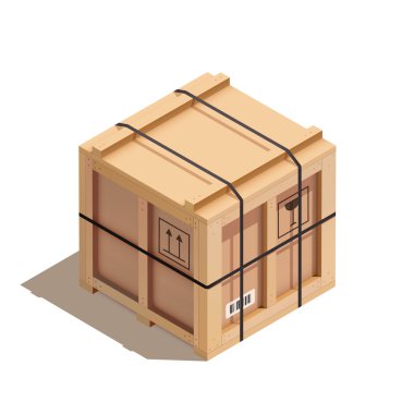 Gölgeler, vektör Eps10 çizim ile izometrik ahşap sandık