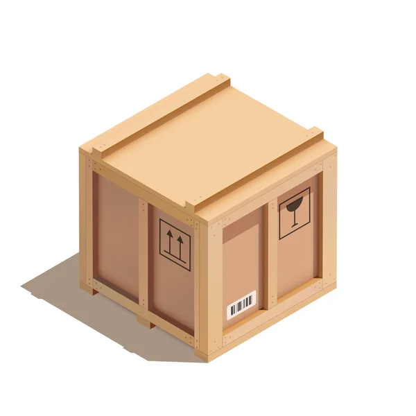 Isometrische houten kist met schaduwen, vectorillustratie Eps10 — Stockvector
