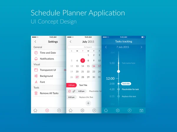 Application du planificateur d'horaire Concept de l'interface utilisateur, vecteur EPS10 — Image vectorielle