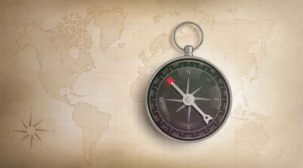 Реалістичний компас на старій паперовій карті світу, Вектор EPS10 Ілюстрація Ліцензійні Стокові Вектори