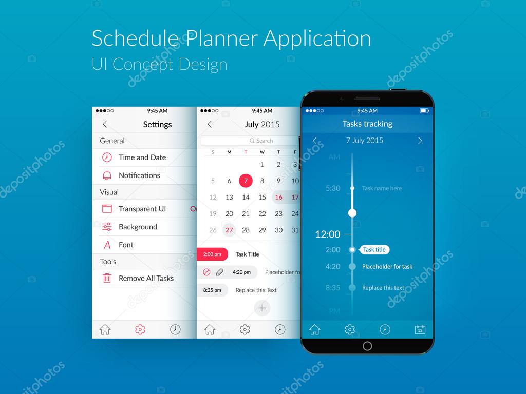 Schedule Planner Application UI Concept. Smartphone screen preview, Vector EPS10 Illustration