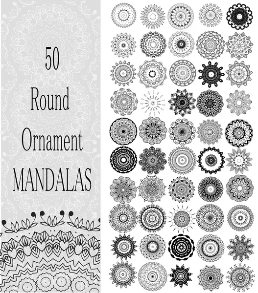 Zestaw 50 Ornament okrągły mandale — Wektor stockowy