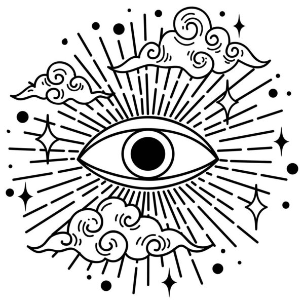 Evil eye set. Eye of Providence. Lineart Vector illustration. Magic celestial witchcraft symbol. Masonic symbol. Hand drawn logo or emblem