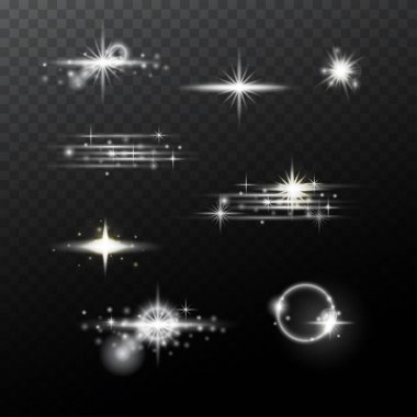 Parlayan ışık patlamaları, parlamalar, mercekler, patlamalar. Parlak ışık efekti, özel efekt ışığı. Güneş, yıldızlar...