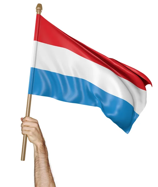 Hand proudly waving the national flag of Luxembourg — Stock Photo, Image