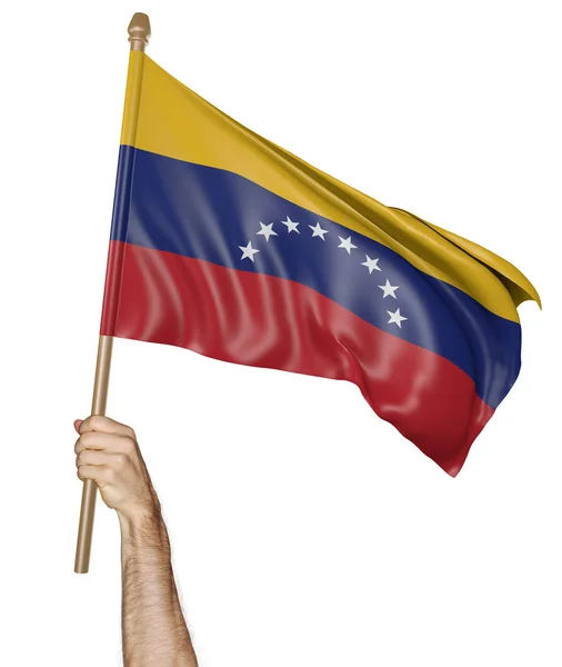 Hand trots zwaaiende de nationale vlag van Venezuela — Stockfoto