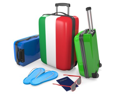 Seyahat Bagaj öğeler ve bir tatil ya da İtalya ' dan 3d render için aksesuarlar