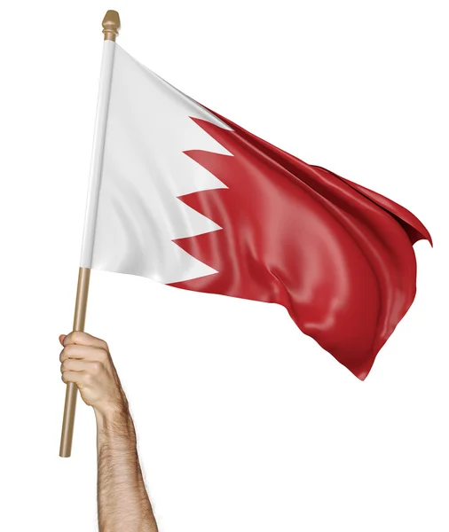 Hand stolt viftar den nationella flaggan Bahrain, 3d-rendering — Stockfoto