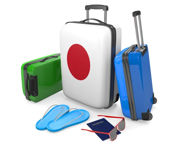 Reizen bagage onderdelen en accessoires voor een vakantie of naar Japan, 3D-rendering — Stockfoto