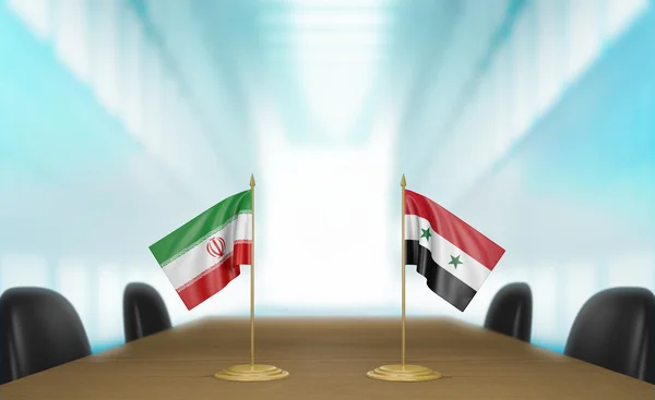 Переговоры по иранско-сирийским отношениям и торговле, 3D рендеринг — стоковое фото